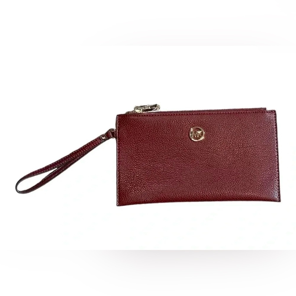 Michael Kors MK Large Leather Clutch Wristlet Burgundy Maroon